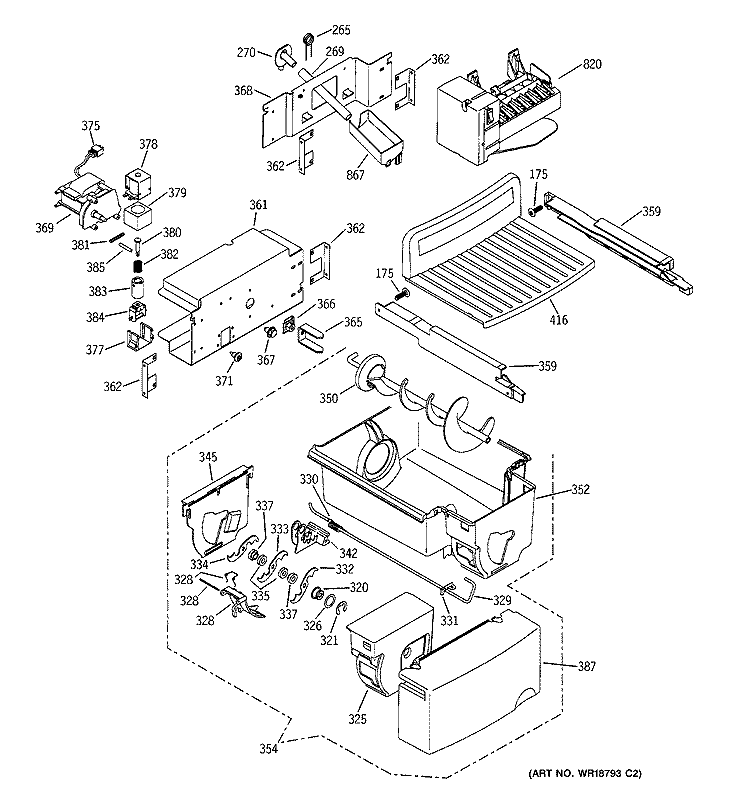 ICEMAKER & DISPENSER Diagram and Parts List for PSS27MGMAWW  General Electric Refrigerator