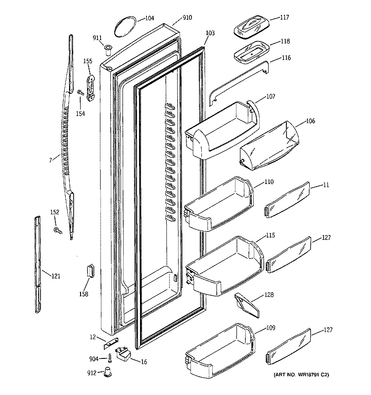 FRESH FOOD DOOR Diagram and Parts List for PSC23MGMAWW  General Electric Refrigerator