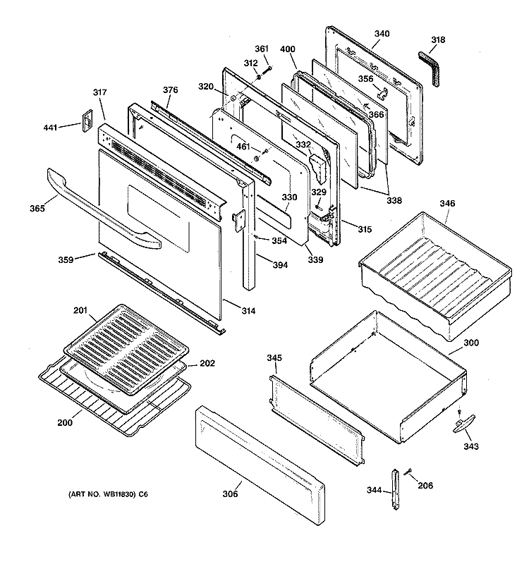 DOOR & DRAWER PARTS Diagram and Parts List for EGR3000ED0BB  General Electric Range