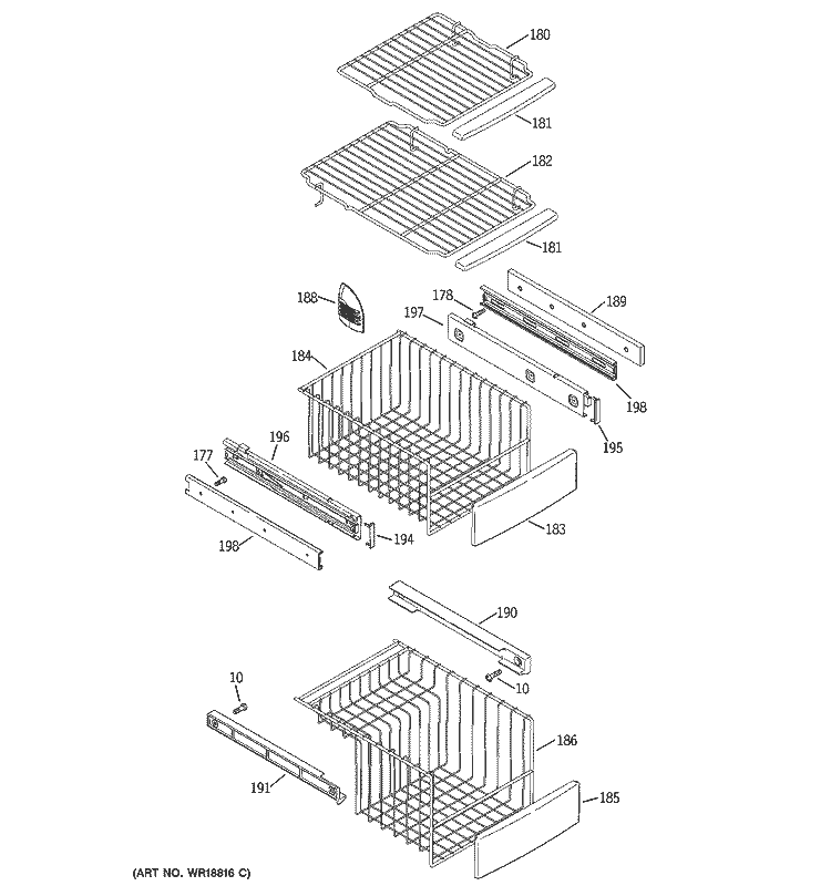 FREEZER SHELVES Diagram and Parts List for PSS27SGMABS  General Electric Refrigerator