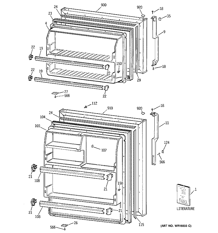 DOORS Diagram and Parts List for GTS18ABMBRWW  General Electric Refrigerator