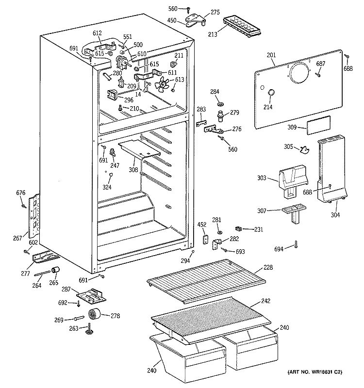 CABINET Diagram and Parts List for GTS18ABMBRWW  General Electric Refrigerator