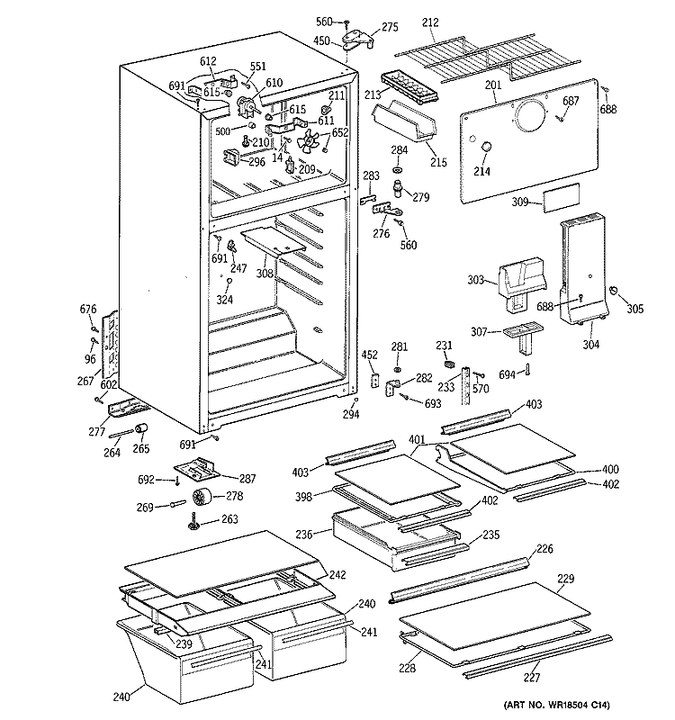 CABINET Diagram and Parts List for GTS18XBMBRCC  General Electric Refrigerator