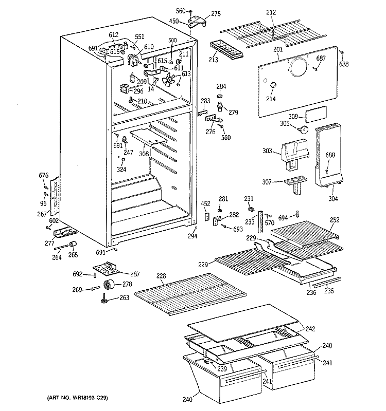 CABINET Diagram and Parts List for GTT15FBMBRWW  General Electric Refrigerator