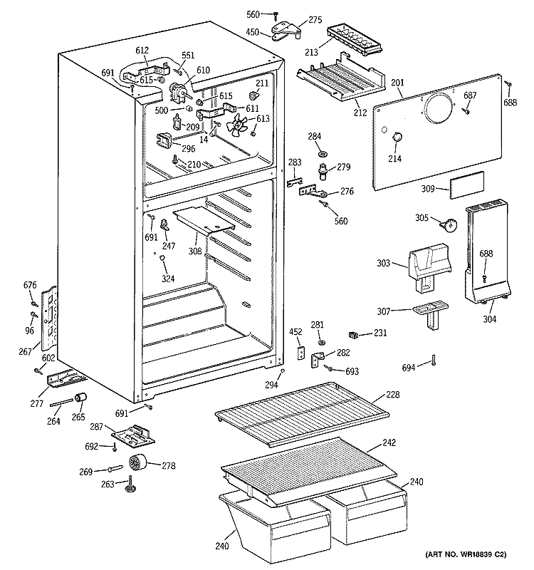 CABINET Diagram and Parts List for GTT18BBMBRWW  General Electric Refrigerator