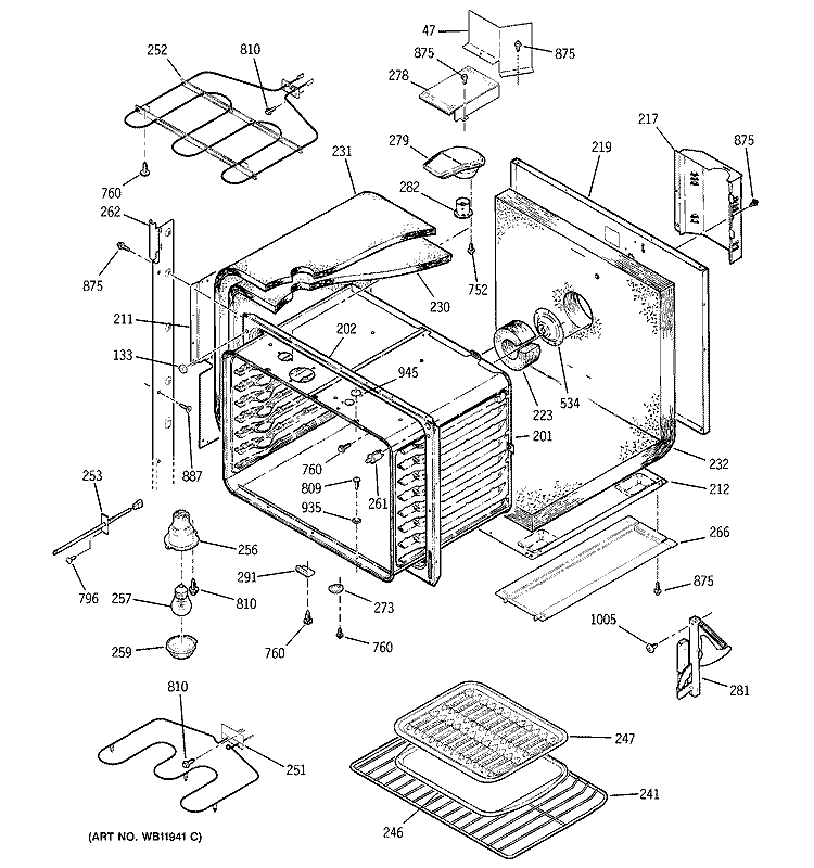UPPER BODY Diagram and Parts List for JTP47SC2SS  General Electric Wall Oven