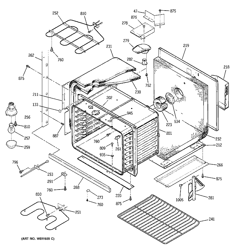 LOWER BODY Diagram and Parts List for JTP47SC2SS  General Electric Wall Oven