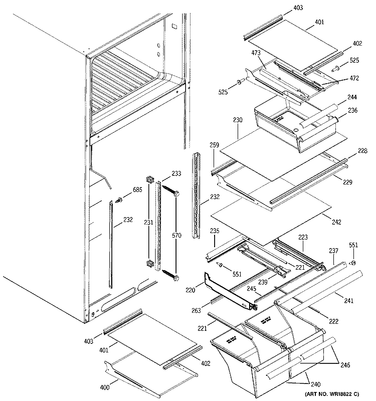 FRESH FOOD SHELVES Diagram and Parts List for GTS18ICMARWW  General Electric Refrigerator