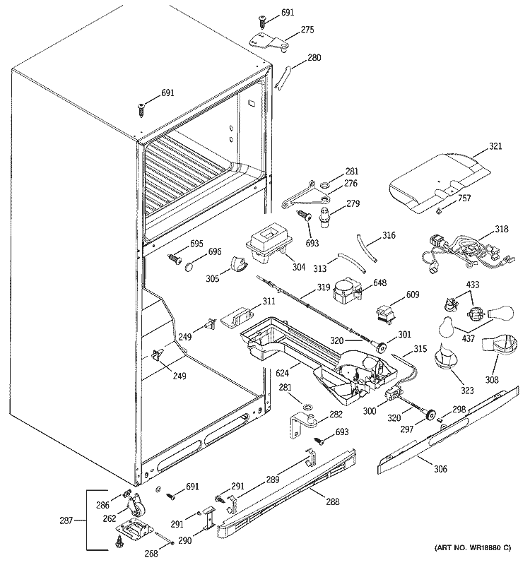 FRESH FOOD & CABINET PARTS Diagram and Parts List for GTS18WCMARWW  General Electric Refrigerator