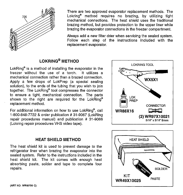 EVAPORATOR INSTRUCTIONS Diagram and Parts List for GTS18WCMARWW  General Electric Refrigerator