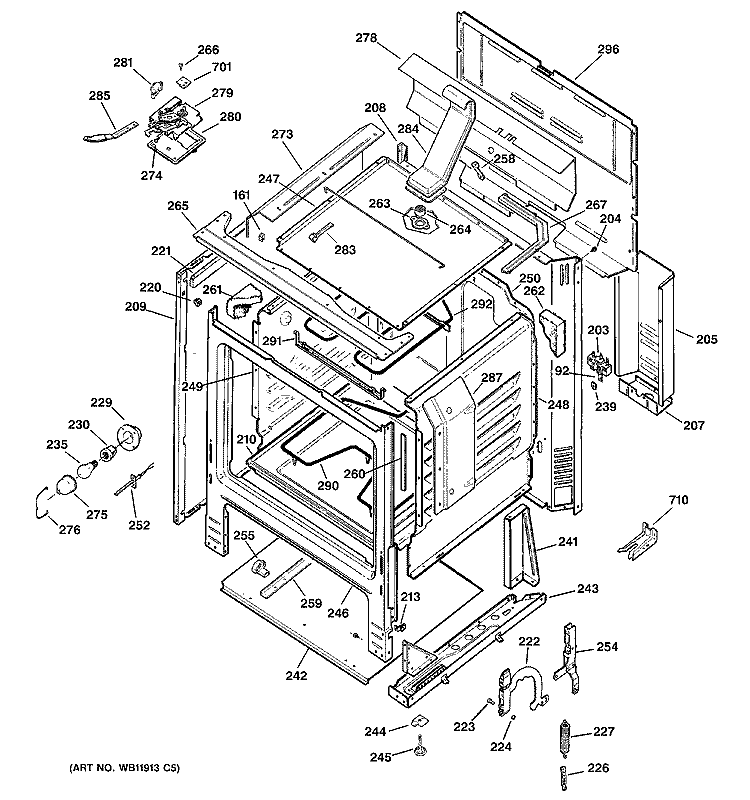 BODY PARTS Diagram and Parts List for JBP61BD1WH  General Electric Range