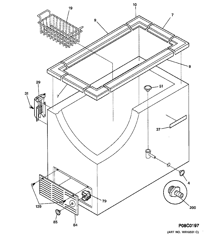 CABINET Diagram and Parts List for FCM7SMAWH  General Electric Freezer