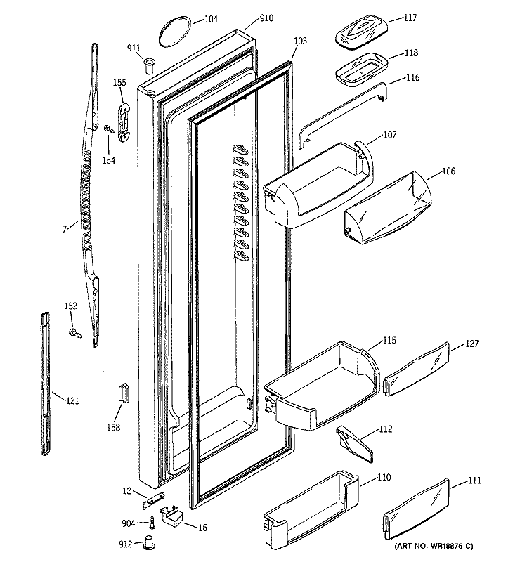 FRESH FOOD DOOR Diagram and Parts List for PSC23SGMABS  General Electric Refrigerator