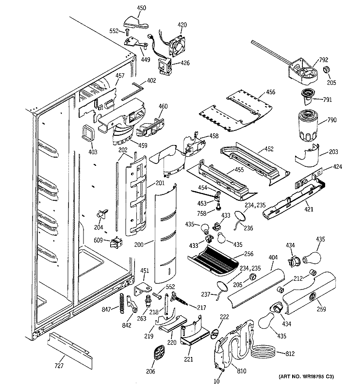 FRESH FOOD SECTION Diagram and Parts List for PSC23SGMABS  General Electric Refrigerator