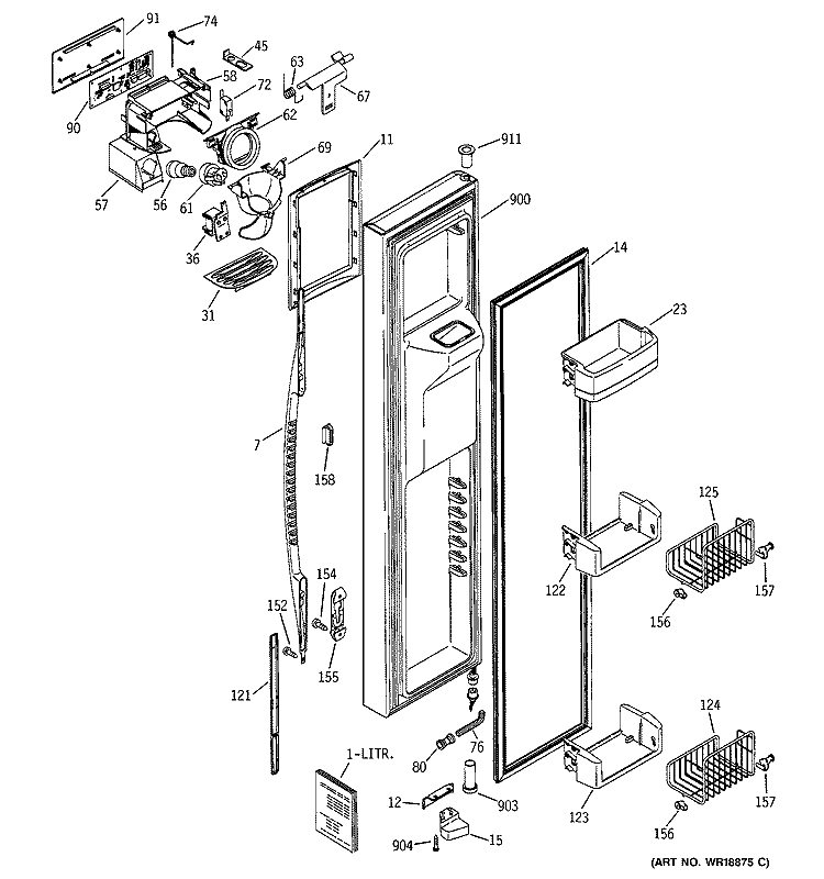 FREEZER DOOR Diagram and Parts List for PSC23SHMABS  General Electric Refrigerator