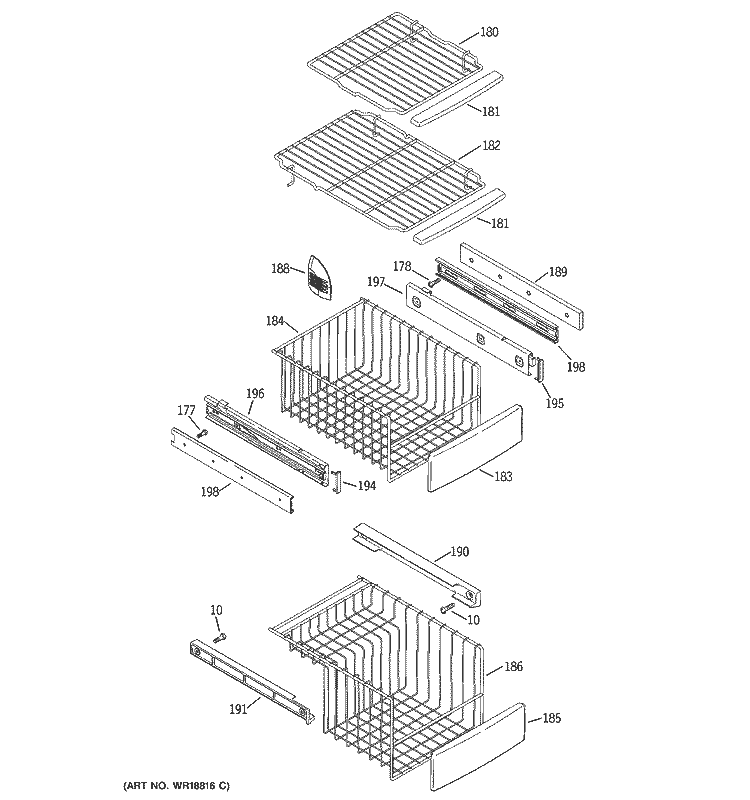 FREEZER SHELVES Diagram and Parts List for PSC23SHMABS  General Electric Refrigerator