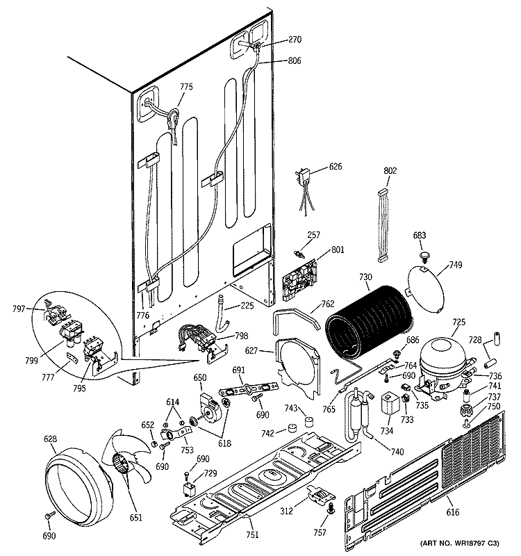 UNIT PARTS Diagram and Parts List for PSC23SHMABS  General Electric Refrigerator