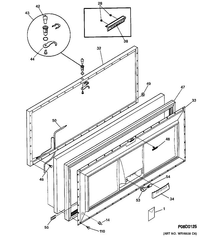 FREEZER DOOR Diagram and Parts List for FCM20DMAWH  General Electric Freezer