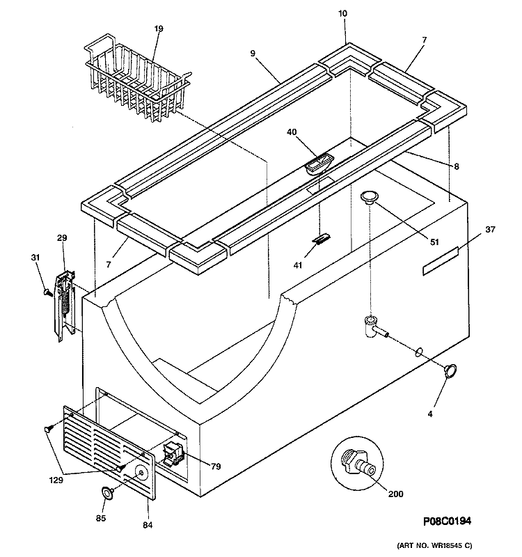 CABINET Diagram and Parts List for FCM20DMAWH  General Electric Freezer