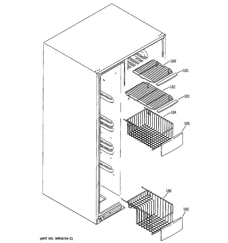 FREEZER SHELVES Diagram and Parts List for PSI23MGMACC  General Electric Refrigerator