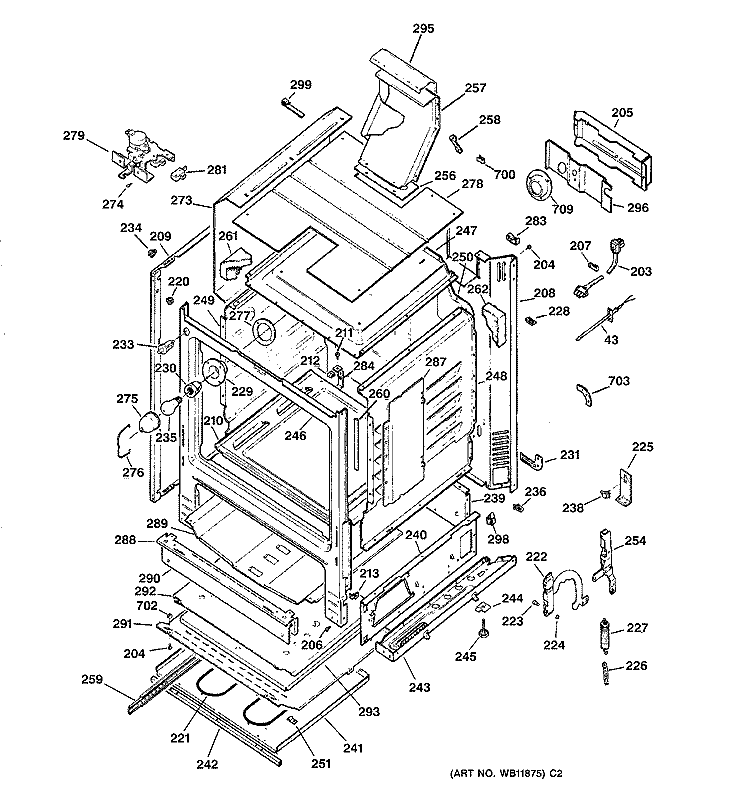 BODY PARTS Diagram and Parts List for JGBP90MEB2BC  General Electric Range