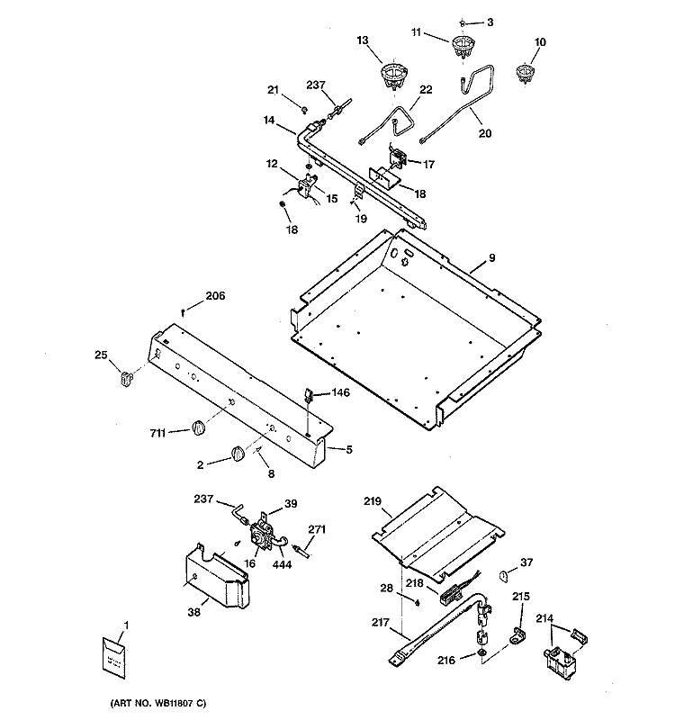 GAS & BURNER PARTS Diagram and Parts List for RGB532BEA4AD  Hotpoint Range