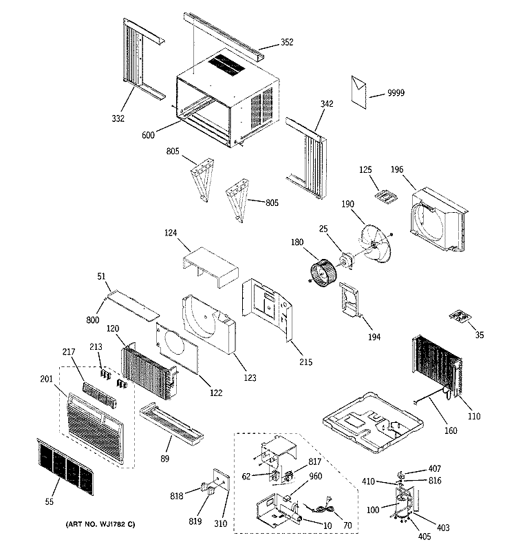 ROOM AIR CONDITIONER Diagram and Parts List for AST18DAS1  General Electric Air Conditioner