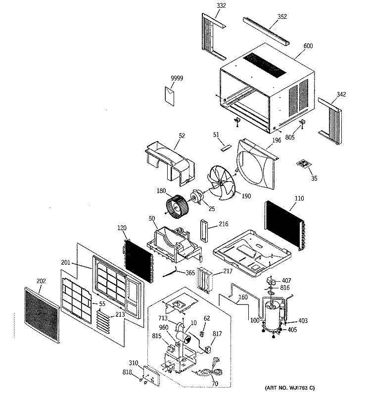 ROOM AIR CONDITIONER Diagram and Parts List for ASV08FAS2  General Electric Air Conditioner