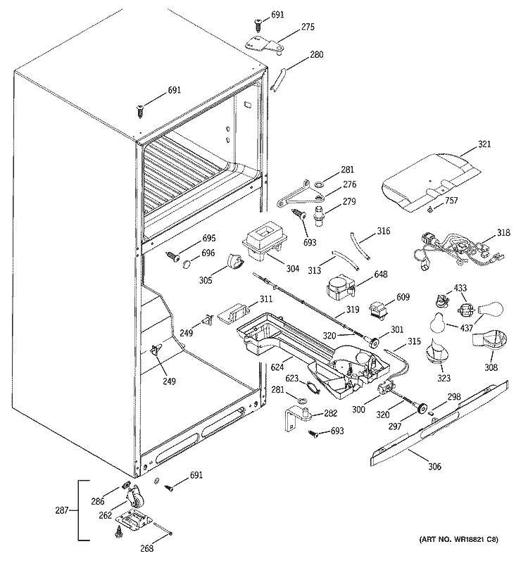 FRESH FOOD SECTION Diagram and Parts List for GTS19QBMARBB  General Electric Refrigerator
