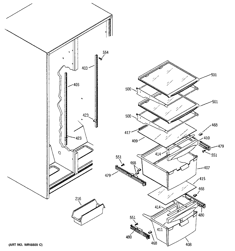 FRESH FOOD SHELVES Diagram and Parts List for GSS22JEMBWW  General Electric Refrigerator
