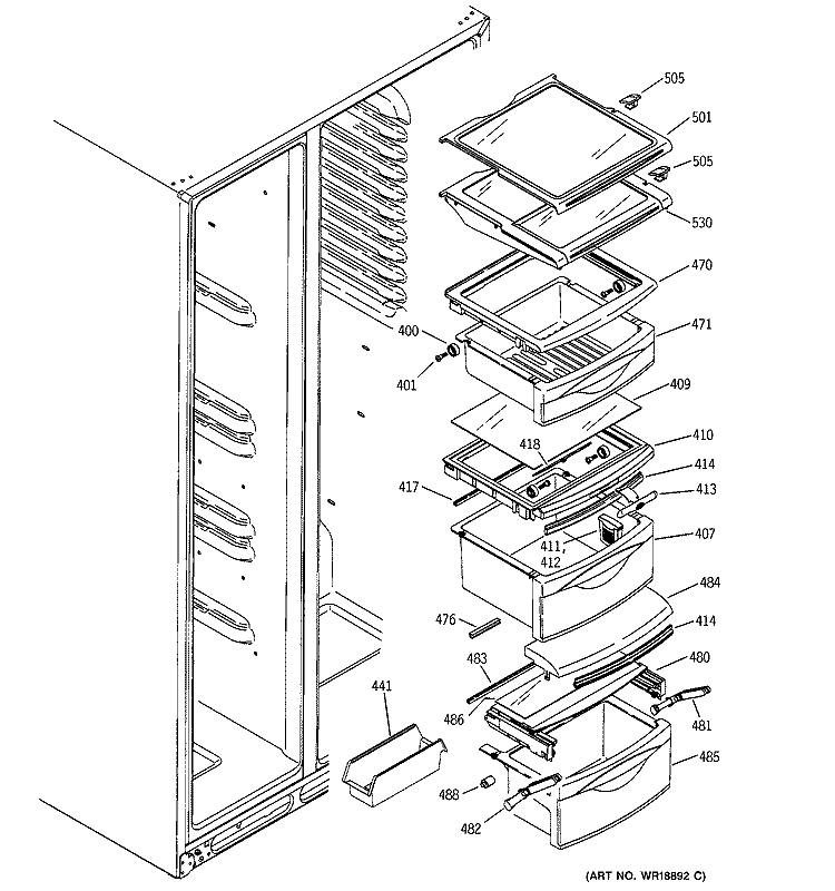 FRESH FOOD SHELVES Diagram and Parts List for ESS25SGMABS  General Electric Refrigerator