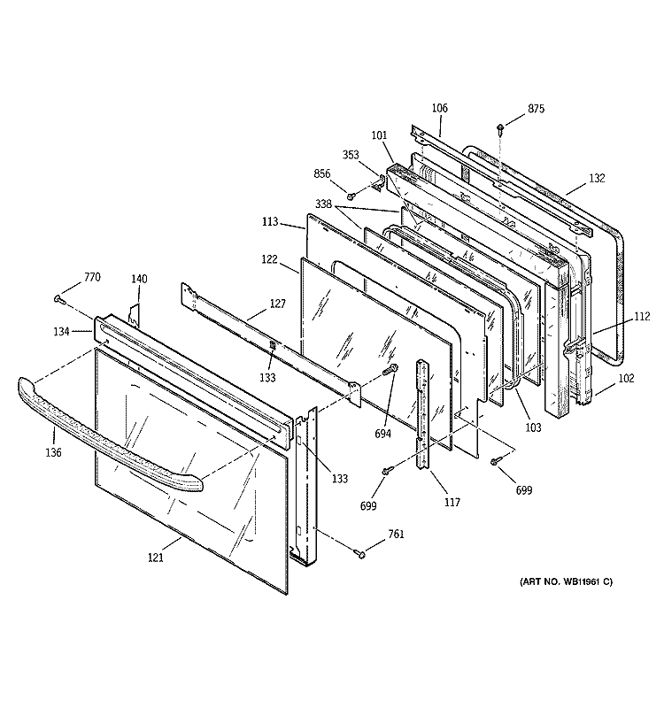 DOOR Diagram and Parts List for JTP45BA4BB  General Electric Wall Oven