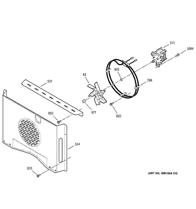 CONVECTION FAN Diagram and Parts List for JTP95BA6BB  General Electric Microwave Oven Combo