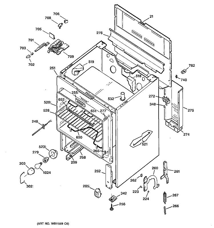 BODY PARTS Diagram and Parts List for JBP24GV1  General Electric Range