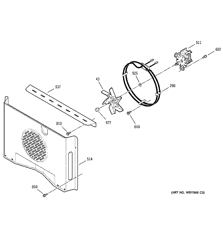 CONVECTION FAN Diagram and Parts List for JTP18WA4WW  General Electric Wall Oven