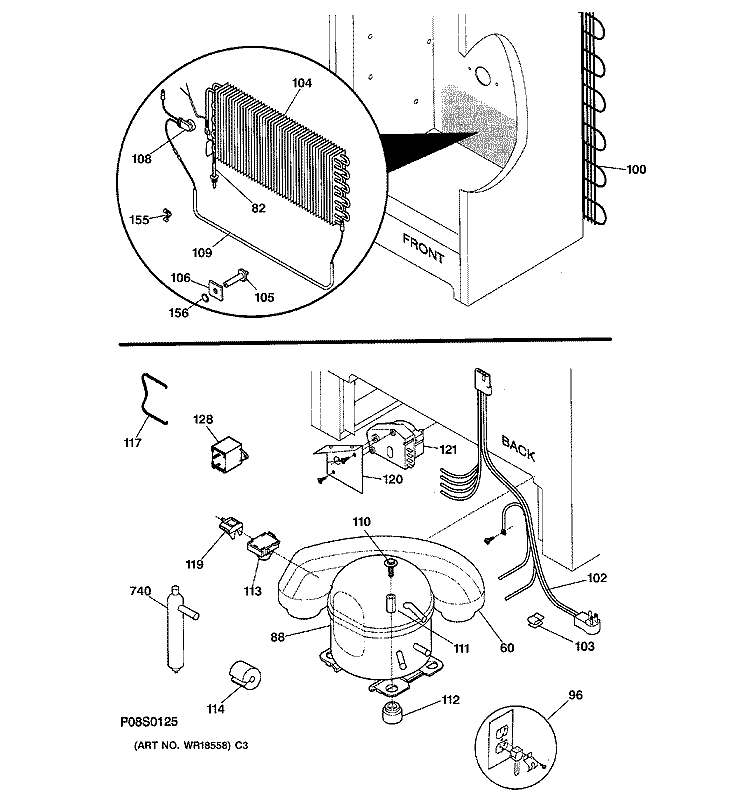 SYSTEM Diagram and Parts List for FUF17DMARWH  General Electric Freezer