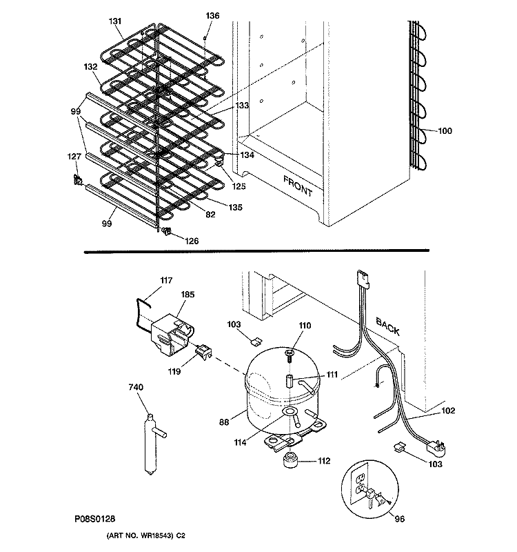SYSTEM Diagram and Parts List for FUM21DMARWH  General Electric Freezer