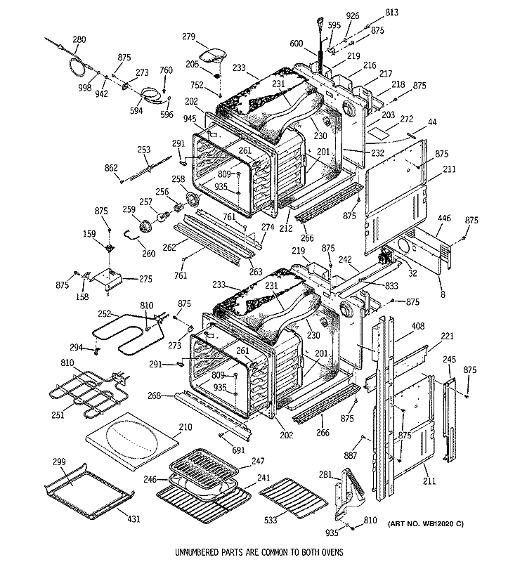 BODY PARTS Diagram and Parts List for ZEK757BA3BB  General Electric Wall Oven