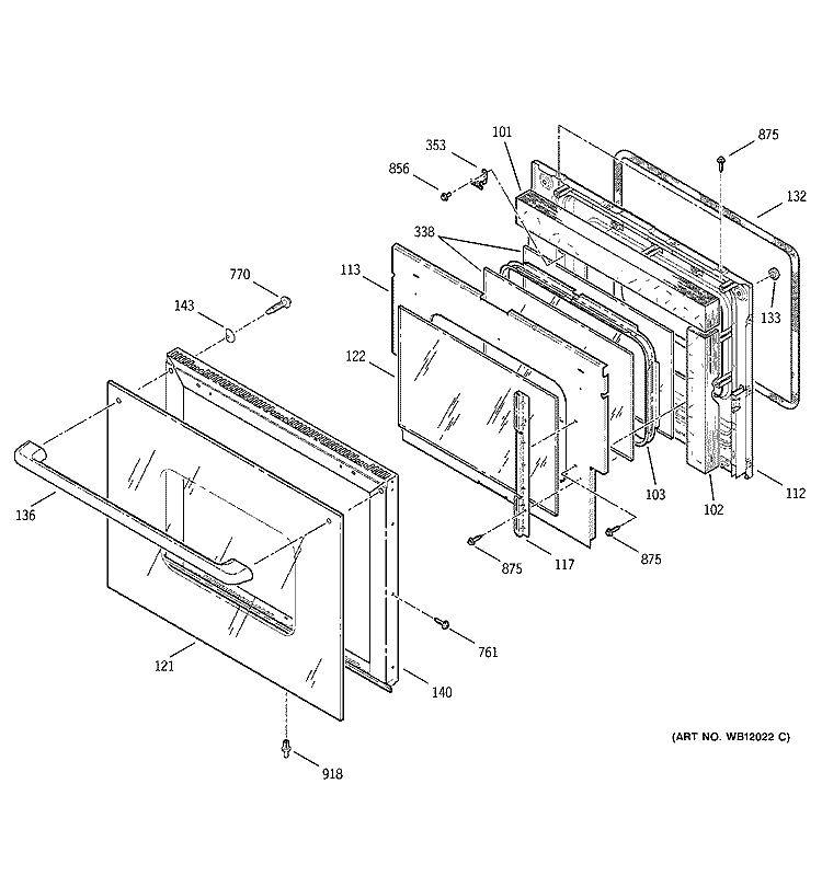 DOOR Diagram and Parts List for ZEK757BA3BB  General Electric Wall Oven