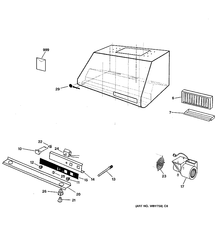 RANGE HOOD Diagram and Parts List for ZV370YSS  General Electric Range Hood