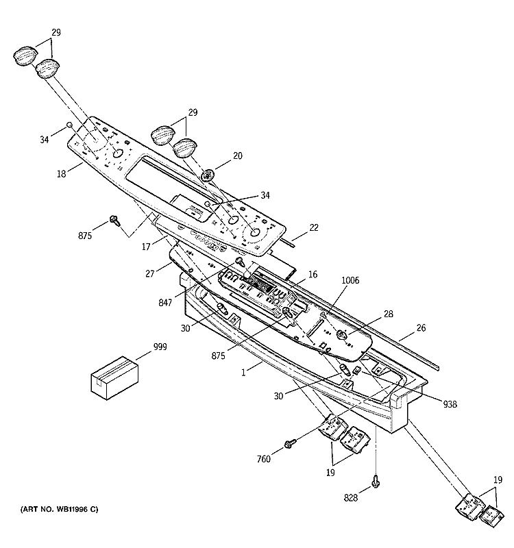 CONTROL PANEL Diagram and Parts List for JDP46CD2CC  General Electric Range