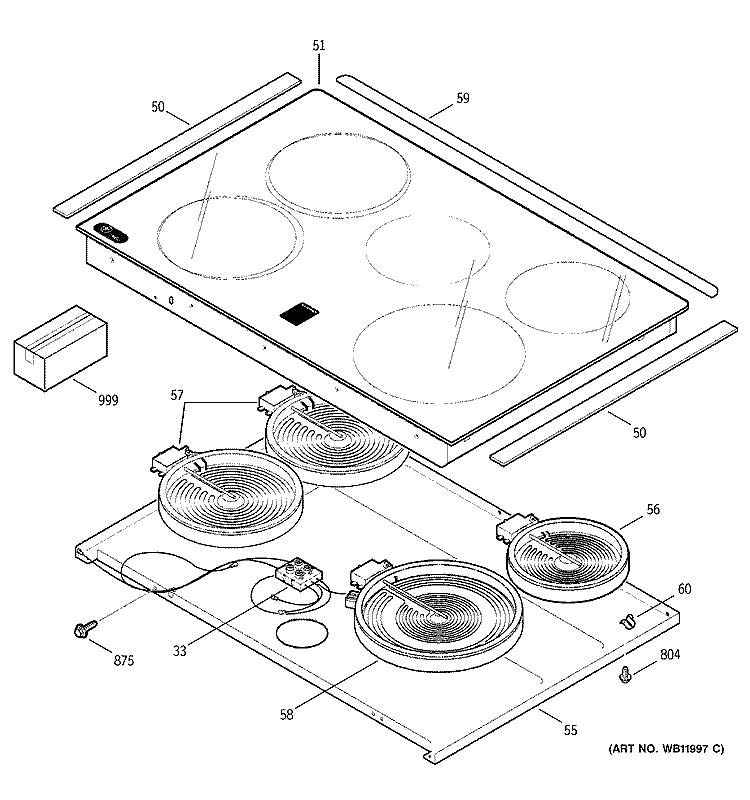 COOKTOP Diagram and Parts List for JDP46CD2CC  General Electric Range