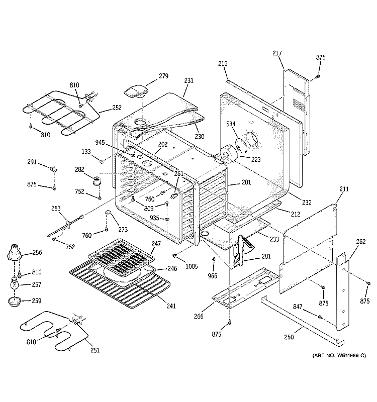 BODY PARTS Diagram and Parts List for JDP46CD2CC  General Electric Range