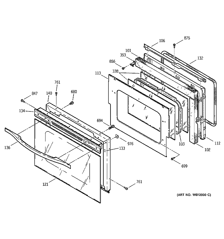 DOOR Diagram and Parts List for JDP46CD2CC  General Electric Range