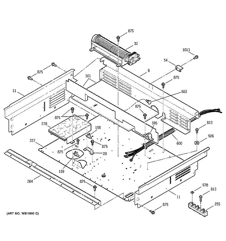COOLING FAN Diagram and Parts List for JDP46CD2CC  General Electric Range