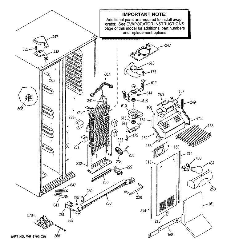 FREEZER SECTION Diagram and Parts List for PSS25MCMAWW  General Electric Refrigerator
