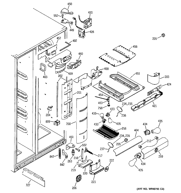 FRESH FOOD SECTION Diagram and Parts List for PSS25MCMAWW  General Electric Refrigerator