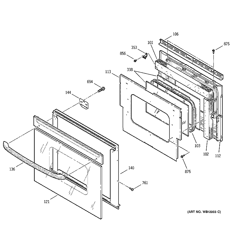 DOOR Diagram and Parts List for JKS05BA3BB  General Electric Wall Oven