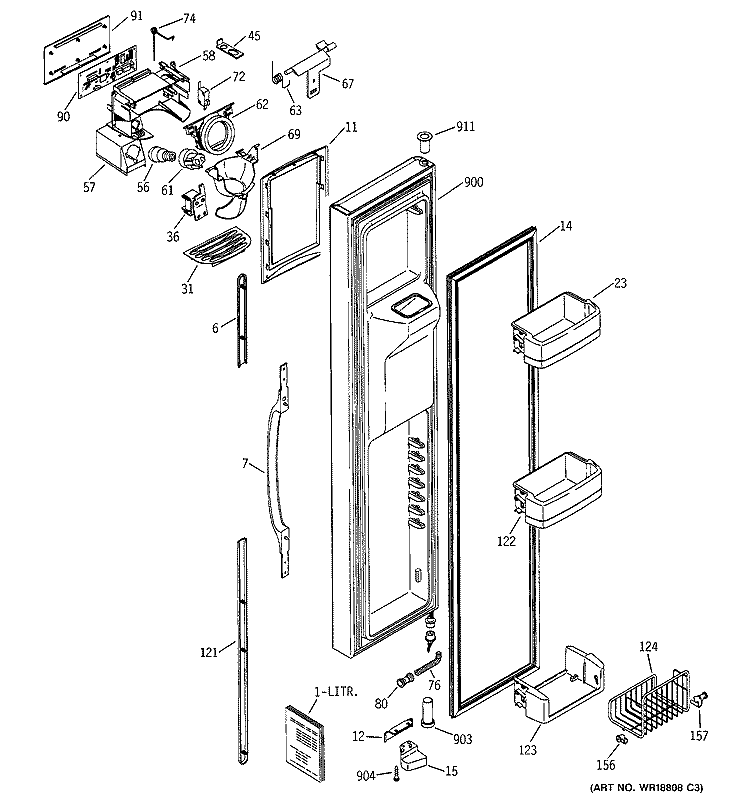 FREEZER DOOR Diagram and Parts List for GSS25RGMBCC  General Electric Refrigerator