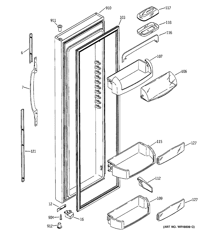 FRESH FOOD DOOR Diagram and Parts List for GSS25RGMACC  General Electric Refrigerator